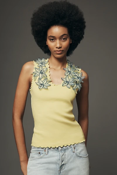 By Anthropologie Applique Floral Tank Top