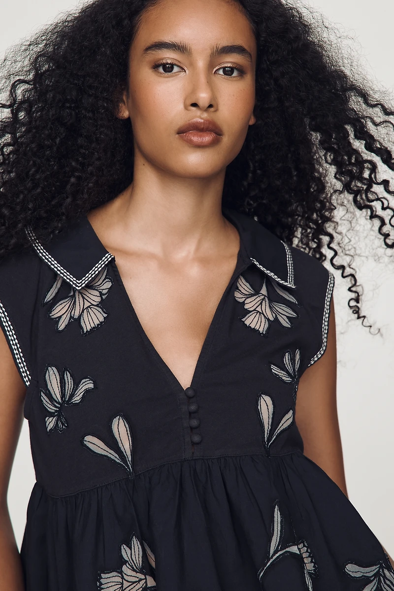By Anthropologie Cotton Cutwork Babydoll Top