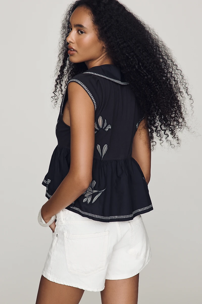 By Anthropologie Cotton Cutwork Babydoll Top