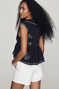 By Anthropologie Cotton Cutwork Babydoll Top