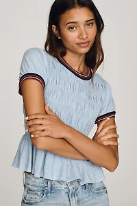 Pilcro 100% Cotton Smocked Peplum Tee