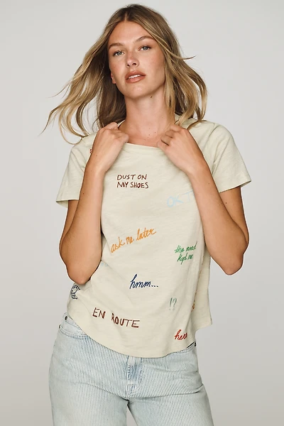 Pilcro Bennie Cotton Slim Embroidered Tee