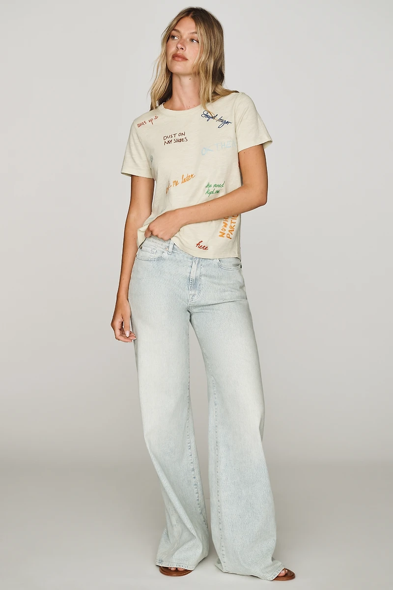 Pilcro Bennie Cotton Slim Embroidered Tee