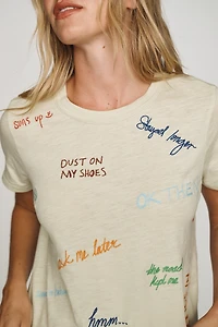 Pilcro Bennie Cotton Slim Embroidered Tee