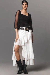 RIXO Tyla Long-Sleeve Tulle Top