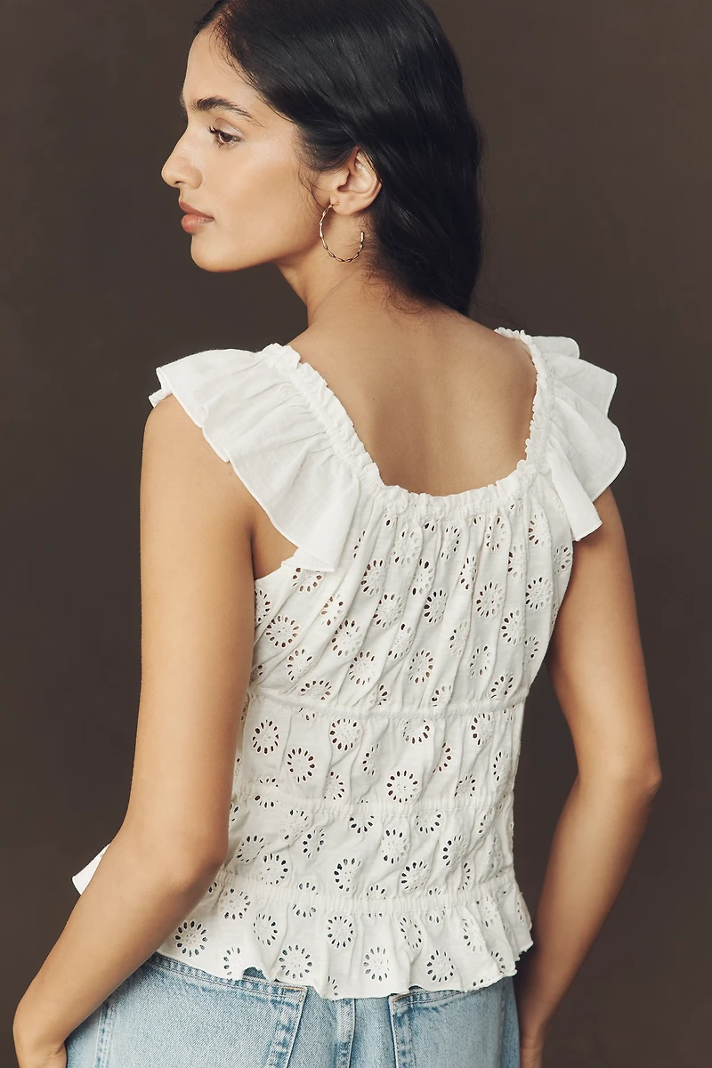 By Anthropologie Eyelet Flutter-Sleeve Blouse
