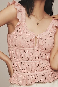 By Anthropologie Eyelet Flutter-Sleeve Blouse
