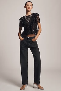 By Anthropologie Semi-Sheer Sequin Top
