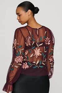 By Anthropologie Mesh Embroidered Top