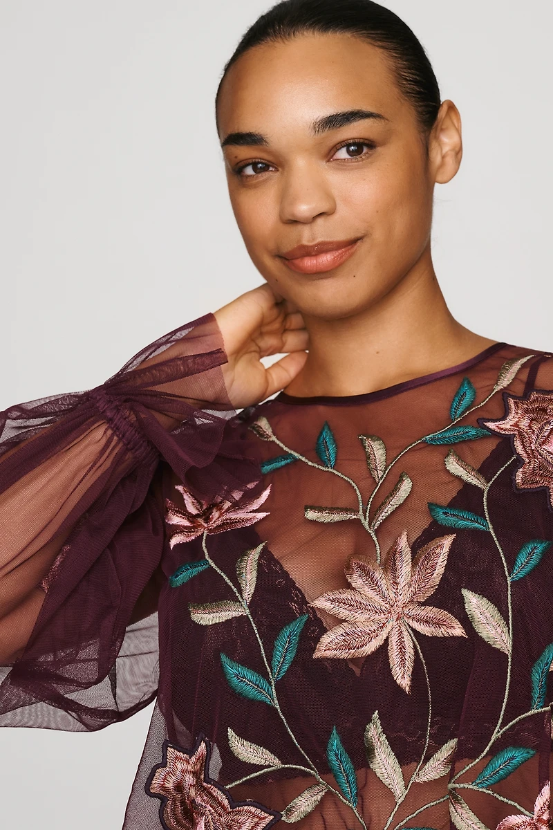 By Anthropologie Mesh Embroidered Top