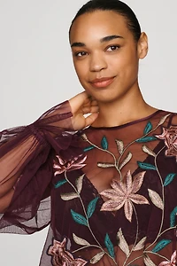 By Anthropologie Mesh Embroidered Top