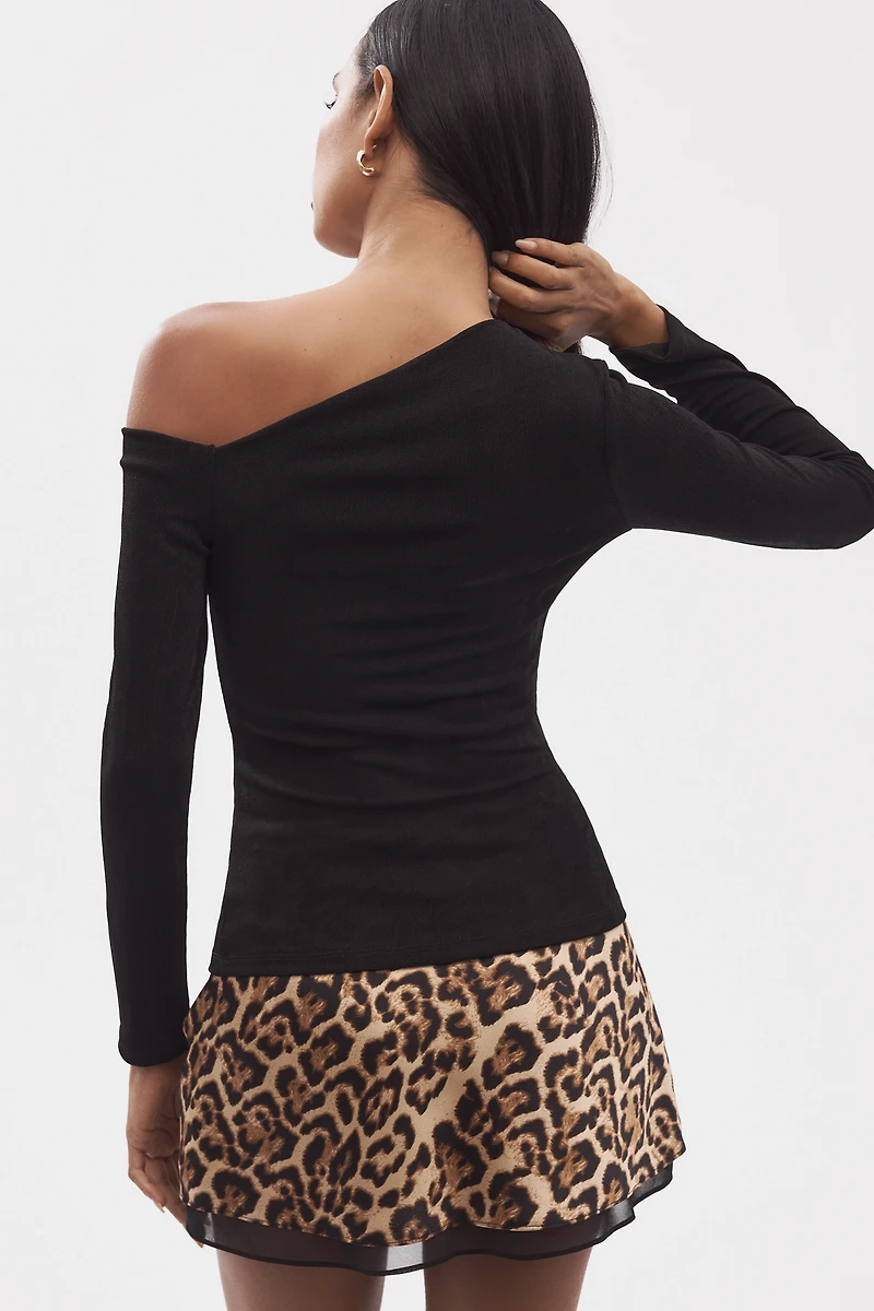 Endless Rose Long-Sleeve Asymmetric Shoulder Top