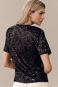 Grey Lab Short-Sleeve Sequin Top