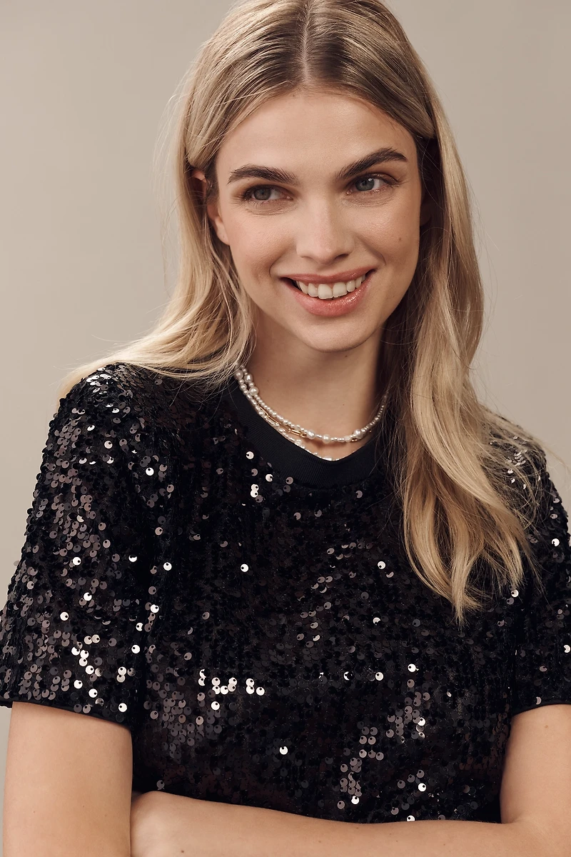 Grey Lab Short-Sleeve Sequin Top