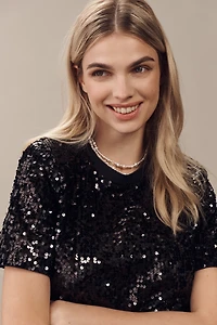 Grey Lab Short-Sleeve Sequin Top