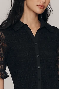 Maeve Ruched Sheer Buttondown Shirt