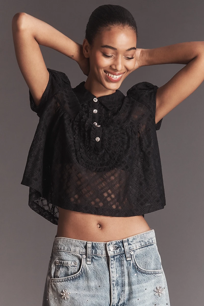 Maeve Puff-Sleeve Cropped Swing Top