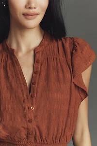 Maeve Market Day Waisted Short-Sleeve Top