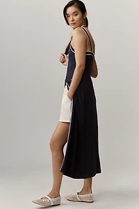 Maeve Button-Front V-Neck Long Line Shirt