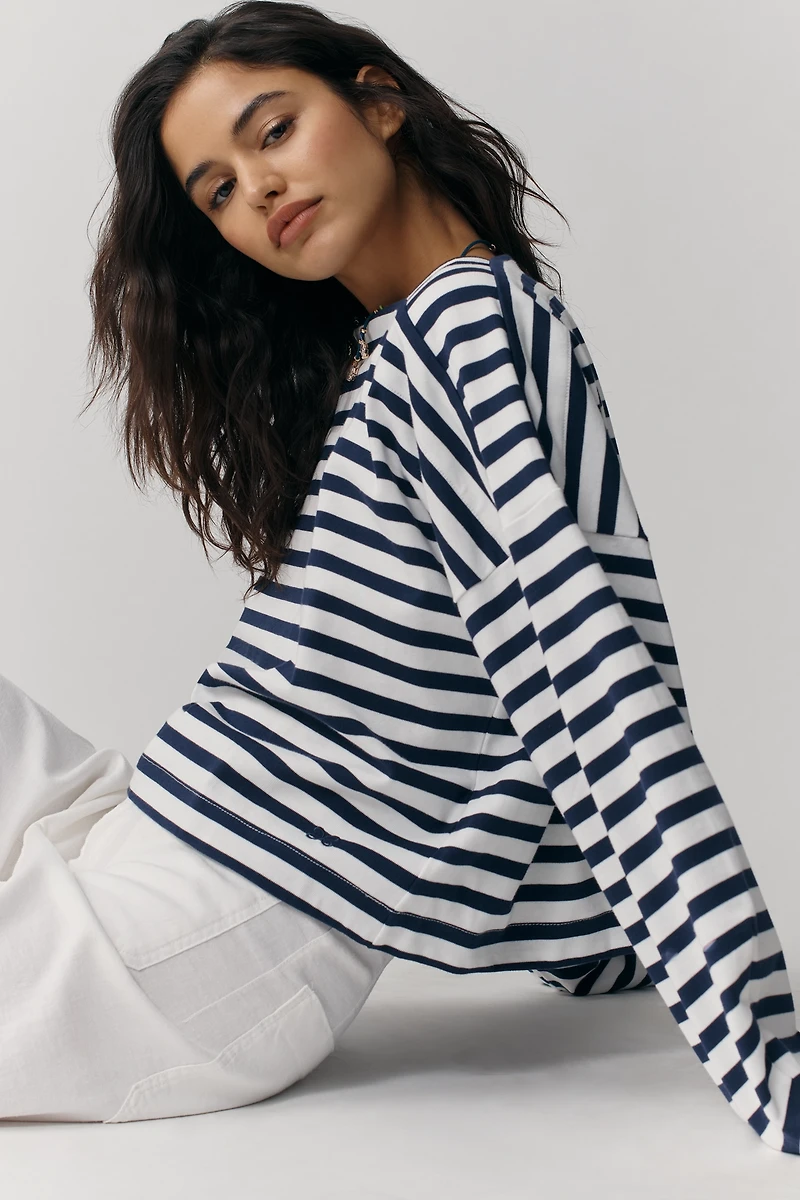 Maeve Pieced Stripe Long-Sleeve Shirt