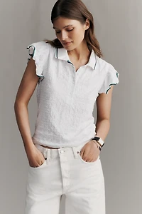 Maeve Flutter-Sleeve Polo Top