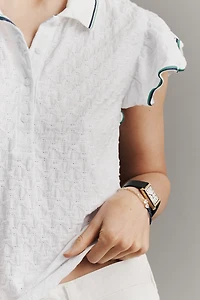 Maeve Flutter-Sleeve Polo Top