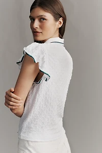 Maeve Flutter-Sleeve Polo Top