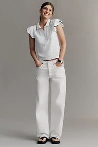 Maeve Flutter-Sleeve Polo Top