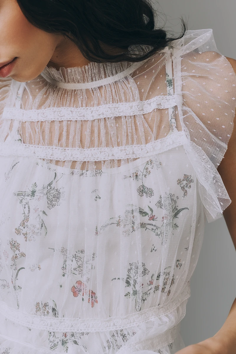 By Anthropologie Mesh Layered Printed Top