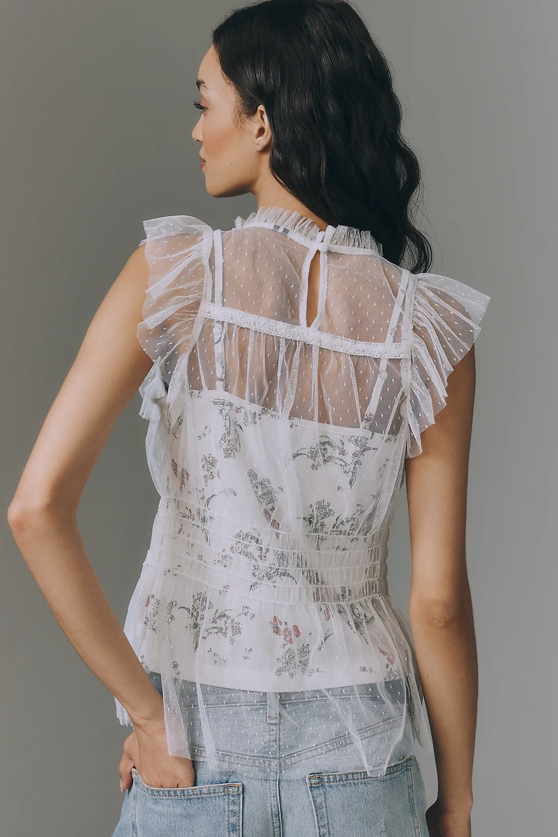 By Anthropologie Mesh Layered Printed Top