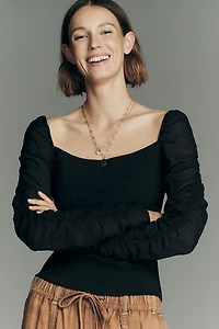 By Anthropologie Ruched-Sleeve Square-Neck Top