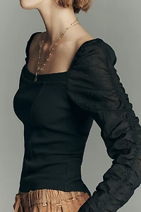 By Anthropologie Ruched-Sleeve Square-Neck Top
