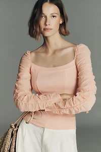 By Anthropologie Ruched-Sleeve Square-Neck Top
