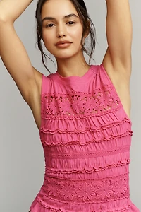 By Anthropologie Smocked Lace Ruffle Tank
