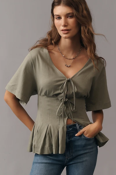 By Anthropologie Waisted Short-Sleeve Tie-Front T-Shirt