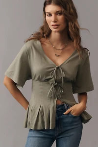 By Anthropologie Waisted Short-Sleeve Tie-Front T-Shirt