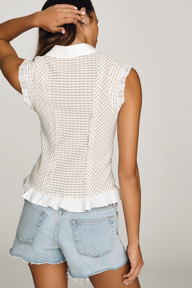 By Anthropologie Slim Ruffled Sleeveless Buttondown Shirt