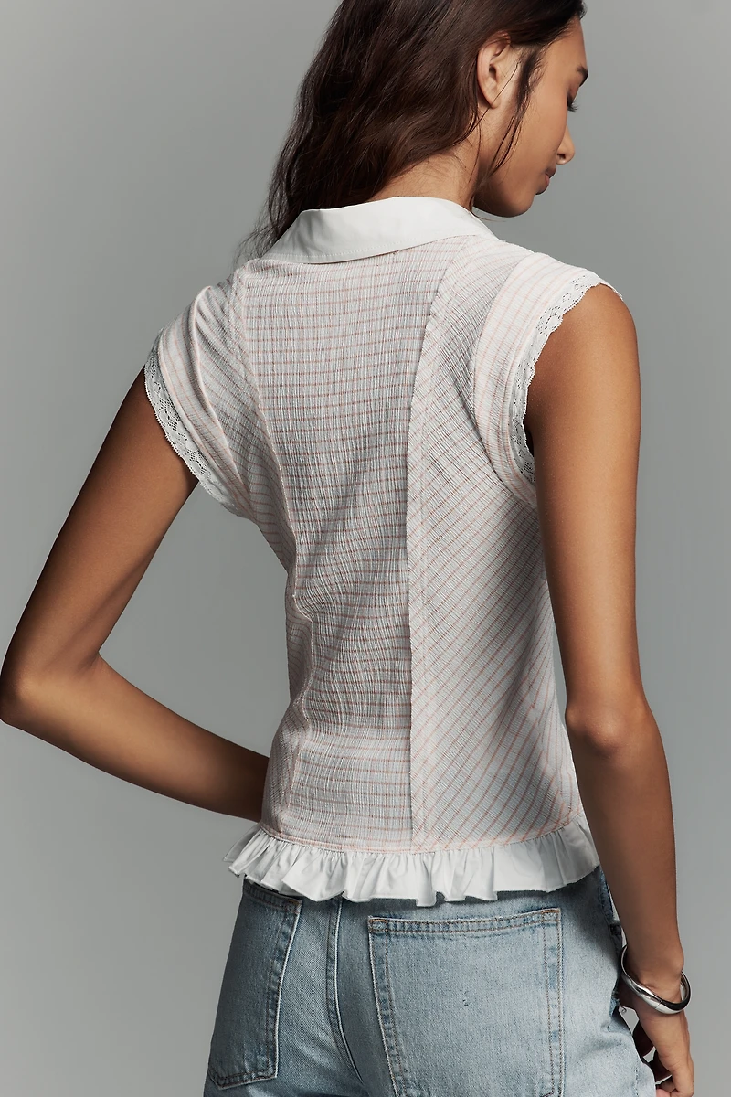 By Anthropologie Slim Ruffled Sleeveless Buttondown Shirt