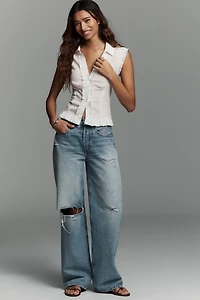 By Anthropologie Slim Ruffled Sleeveless Buttondown Shirt