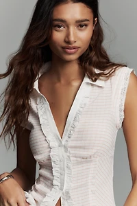 By Anthropologie Slim Ruffled Sleeveless Buttondown Shirt