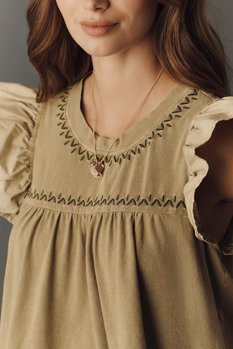 By Anthropologie Pintuck Flutter-Sleeve Top