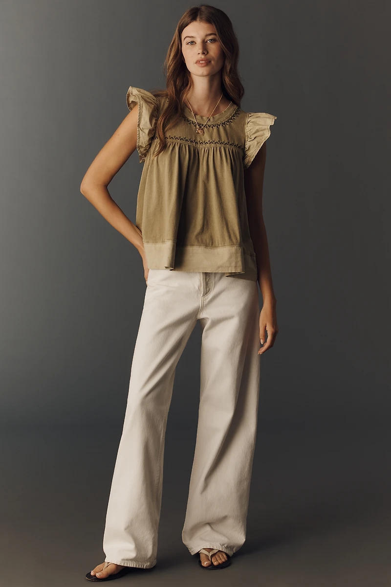 By Anthropologie Pintuck Flutter-Sleeve Top