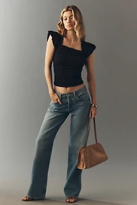 Maeve Flutter-Sleeve Square-Neck Top