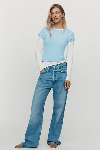 By Anthropologie 100% Cotton Ruched Asymmetric Tee