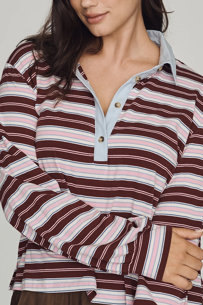 Maeve Long-Sleeve Polo Top