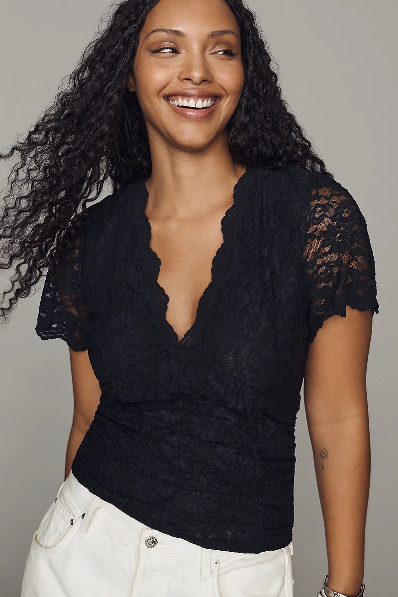 By Anthropologie Plunge Lace Tee
