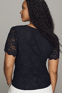 By Anthropologie Plunge Lace Tee