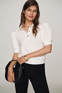 Maeve Puff-Sleeve Collared Top