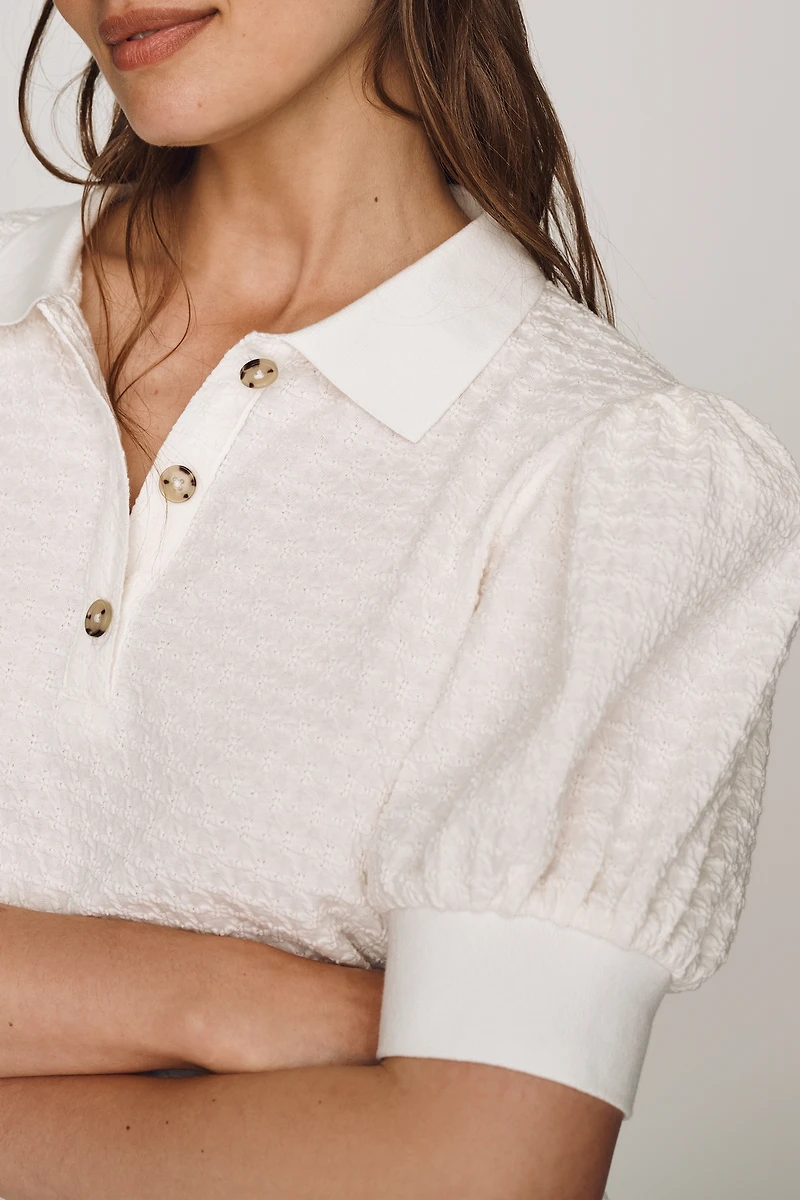 Maeve Puff-Sleeve Collared Top