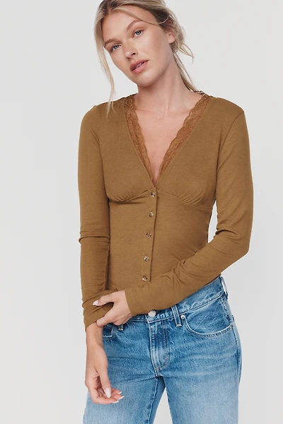By Anthropologie 100% Cotton Lace-Trim Top